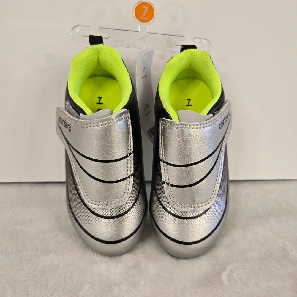 Carter’s Boys Silver & Neon Green Athletic Cleats Shoes Size 7 – NWT